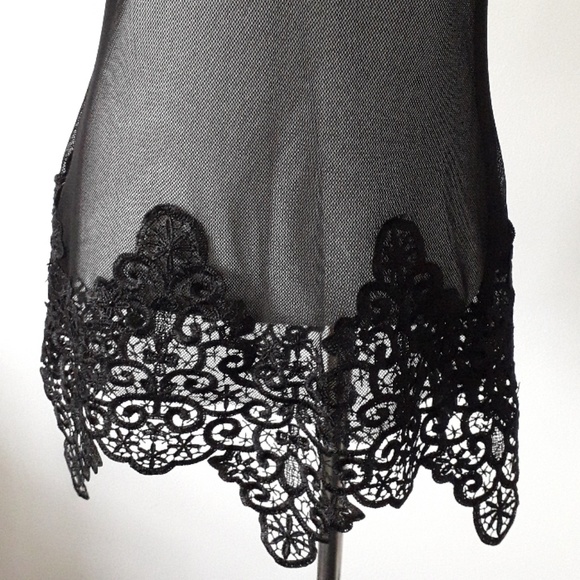Black Embroidered mesh Tank Top with scalloped hem - Picture 3 of 8